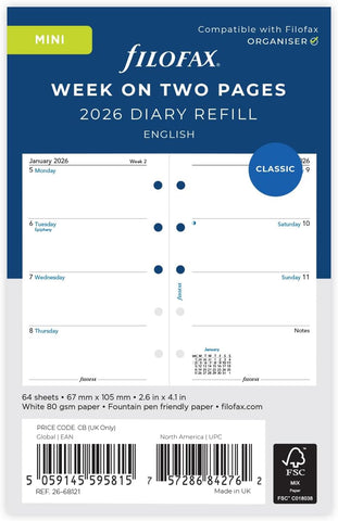 Filofax Mini week on two pages English 2026 diary