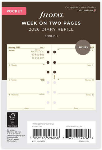 Filofax Pocket week on two pages cotton cream English 2026 diary