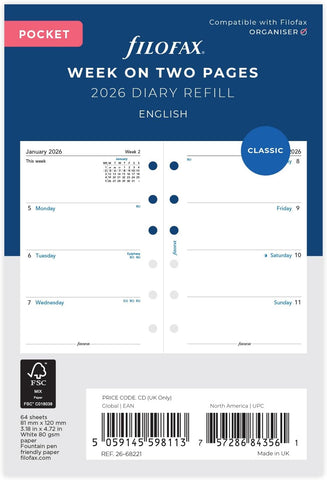 Filofax Pocket Week on two pages English 2026 diary