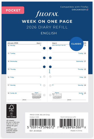 Filofax Pocket week per page English 2026 diary