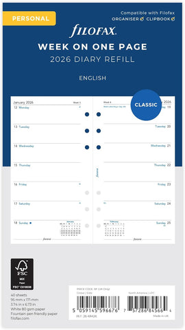 Filofax Personal week per page English 2026 diary