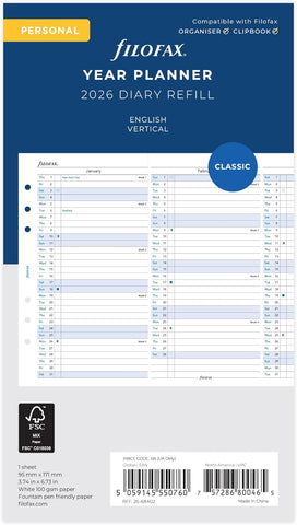 Filofax Personnel Annual Vertical English 2026 diary
