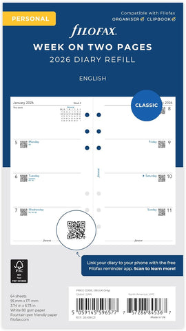 Filofax Personal Week on two pages English 2026 diary