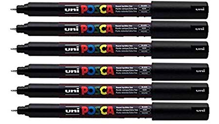 POSCA Paint Markers - 6 Pack PC-1MR Ultra Fine Bullet Tip Black