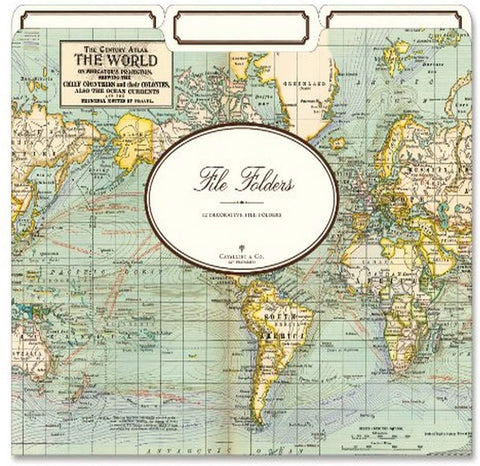 Cavallini - World Map - File Folders (Pack of 12)