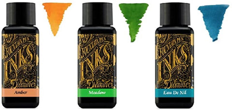 Diamine - 30ml Fountain Pen Ink - 3 Pack - Amber, Meadow Green, Eau de Nil