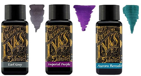Diamine - 30ml Fountain Pen Sky Colour Ink - 3 Pack - Earl Grey & Imperial Purple & Aurora Borealis