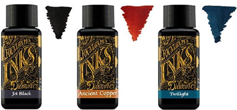 Diamine - 30ml Fountain Pen Ink - 3 Pack - Jetblack & Twilight & Ancient Copper