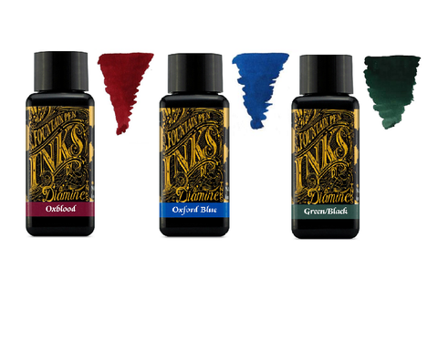 Diamine - 30ml Fountain Pen Primary Colour Ink - 3 Pack - Oxblood & Oxford Blue & Green Black