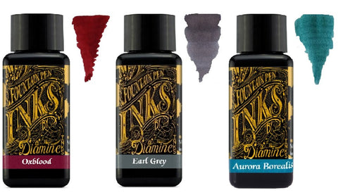 Diamine - 30ml Fountain Pen Colour Ink - 3 Pack - Oxblood & Earl Grey & Aurora Borealis