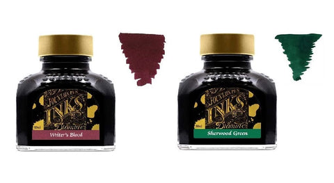 Diamine Fountain Pen Ink 80ml - 2 x Bottles - Writers Blood & Sherwood Green