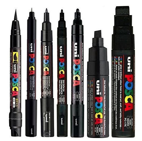 POSCA Paint Markers - Full Set of Black Pens - 7 Pack