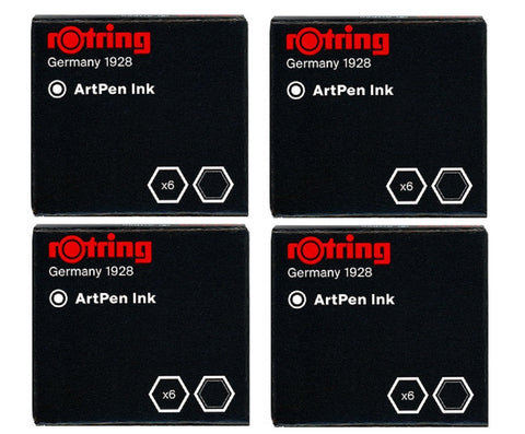 Rotring - Short Ink Cartridges - Black - 4 x Box of 6
