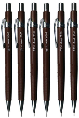 Pentel - P200 Mechanical Pencil P203-E - 0.3mm - Set of 6 - Brown