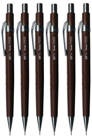 Pentel - P200 Mechanical Pencil P203-E - 0.3mm - Set of 6 - Brown