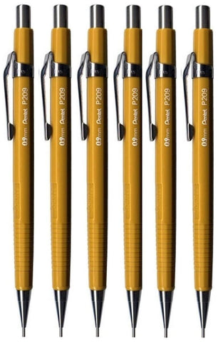 Pentel - P200 Mechanical Pencil P209-G - 0.9mm - Set of 6 - Yellow