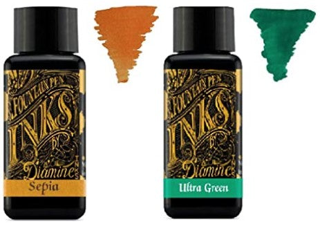 Diamine - 30ml Fountain Pen Ink 2 Pack - Sepia & Ultra Green