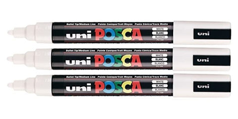 POSCA Paint Markers - PC-5M White Ultra Fine Tip - 3 Pack