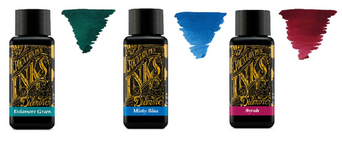 Diamine - 30ml Fountain Pen Ink - 3 Pack - Delamere Green & Misty Blue & Syrah