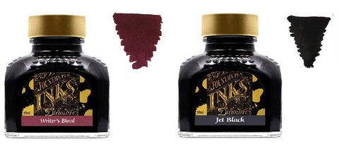 Diamine Fountain Pen Ink 80ml - 2 x Bottles - Writers Blood & Jet Black