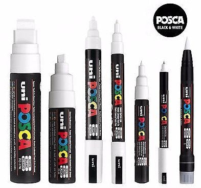 POSCA Paint Markers - Full Set of White Pens - 7 Pack