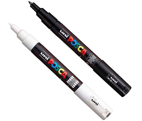 POSCA Paint Markers - PC-1M Extra Fine Bullet Tip - Black & White 2 Pack