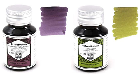 Rohrer & Klingner - 50ml Bottle Fountain Pen Ink Set - 2 x Bottles - Alt-Goldgrun & Scabiosa