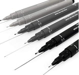 Uni-Ball Uni Pin Fineliner Pen Mix 6 Pack - 0.1, 0.5mm - Grey Tones