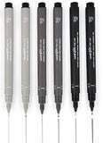 Uni-Ball Uni Pin Fineliner Pen Mix 6 Pack - 0.1, 0.5mm - Grey Tones
