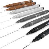 Uni-Ball Uni Pin Fineliner Pen Mix 8 Pack - 0.1, 0.5mm - Black, Greys and Sepia