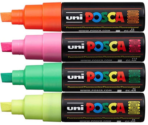 POSCA - PC-8K Fluorescent Broad Chisel Tip Pack of 4