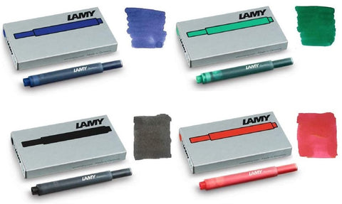 Lamy T10 Fountain Pen Ink Cartridges - Mix 4 Pack (20 Cartridges) - Black, Blue, Red, Green