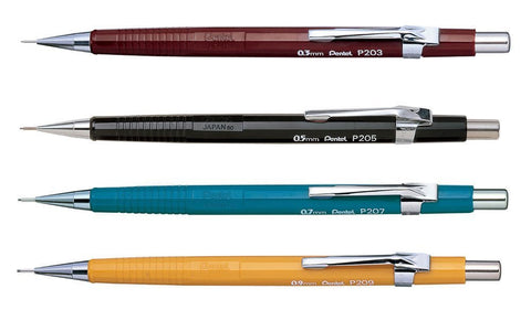 Pentel - P200 Mechanical Pencils - 0.3/0.5/0.7/0.9mm - Set of 4 - Assorted Colours
