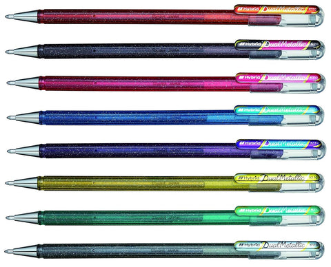 Pentel - Hybrid Dual Metallic Gel Rollers - 1.00mm - Set of 8 - Assorted Colours